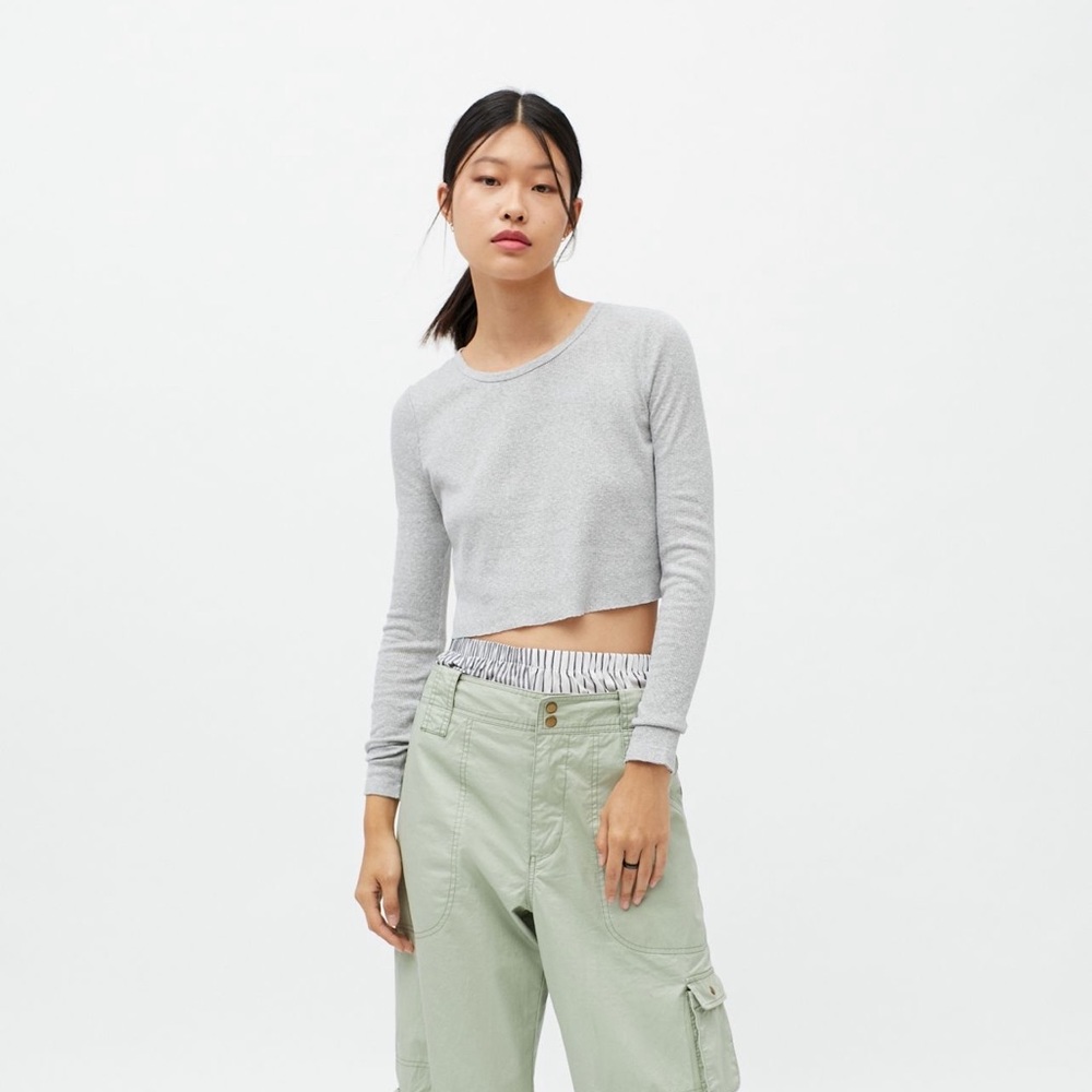 NWT Urban Outfitters BDG Girlfriend Long Sleeve Cropped Top Grey Large